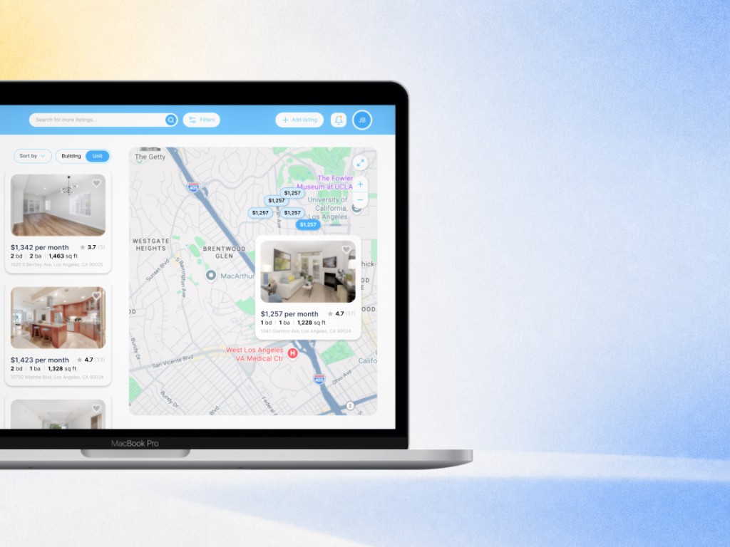 BruinPlace on a MacBook — listings, map, and search for student housing near UCLA